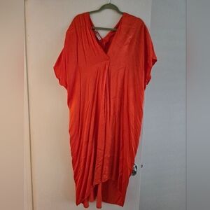 Zara Asymmetrical Dolman Sleeve Tunic in Orange and Red